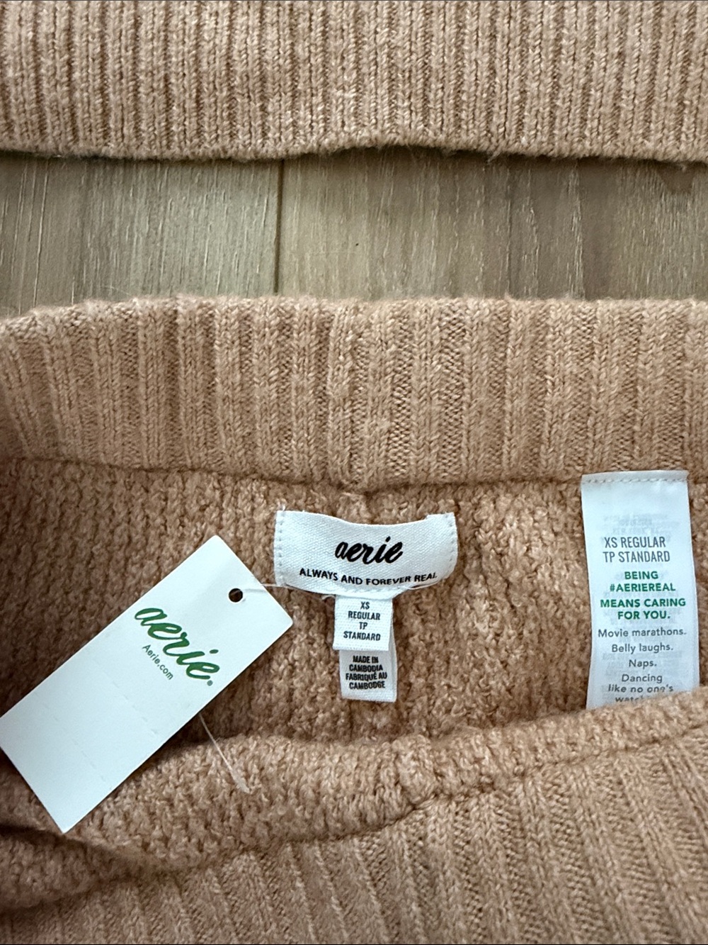 aerie Two-Piece Waffle-Knit Pajama Set in Light Tan - Picture 2 of 5